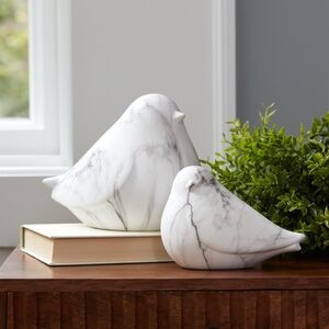 **Melrose International** Set Of Two Marble Design Bird Shelf Sitters